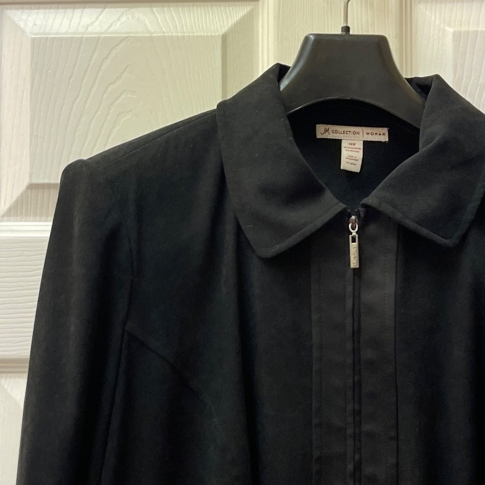 Vintage JM Collection Woman Size 14W Velvet‎ Zip Up Jacket Zip Pockets Stretch